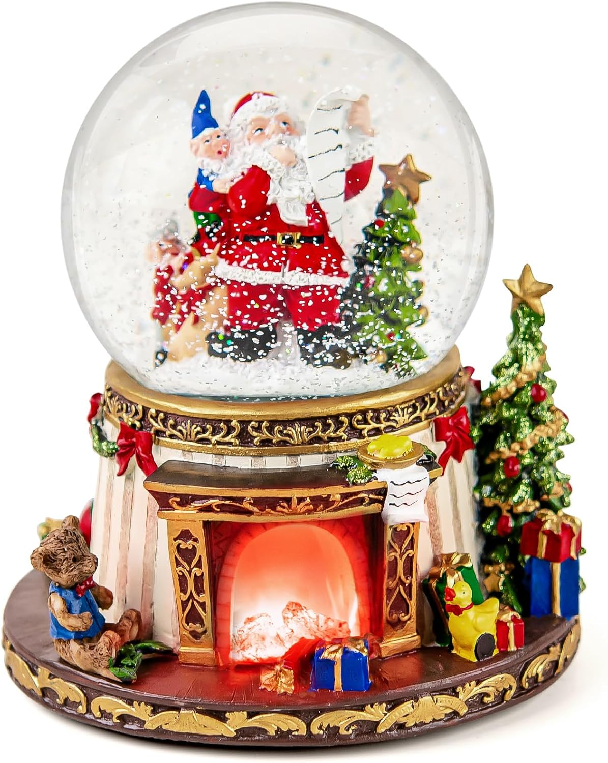 **Regine Switzerland Musical Snow Globe | Santa Claus Fireplace with Automatic Snowfall & 8 Christmas Tunes**