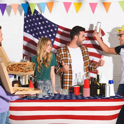 Oudain 2 Pcs Stretch Table Covers - Patriotic Red, White & Blue for 4th of July | 6 Feet Spandex Tablecloths