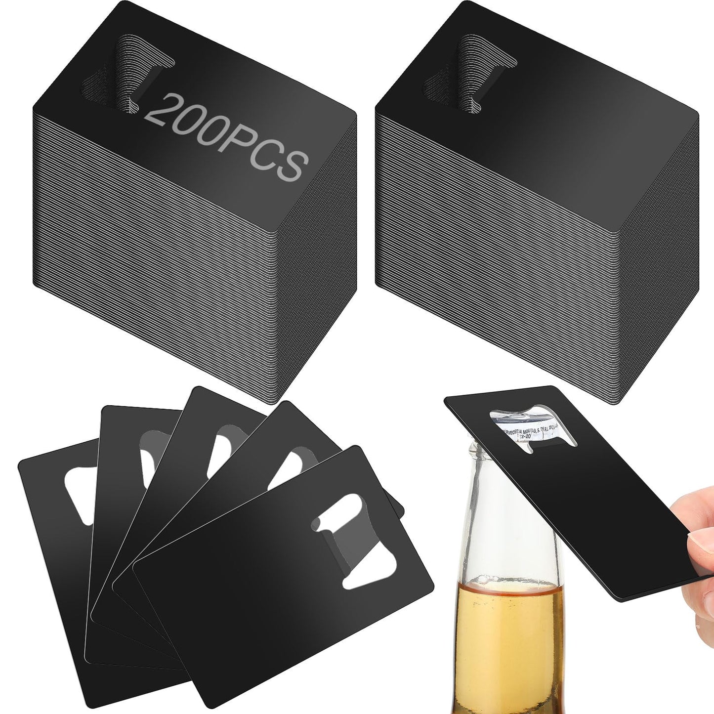Nuogo 100 Pcs Stainless Steel Card Bottle Openers Bulk Metal Card Beer Openers Groomsmen Wallet Bottle Opener for Wedding Party Bridesmaid Favors Gifts (Black)
