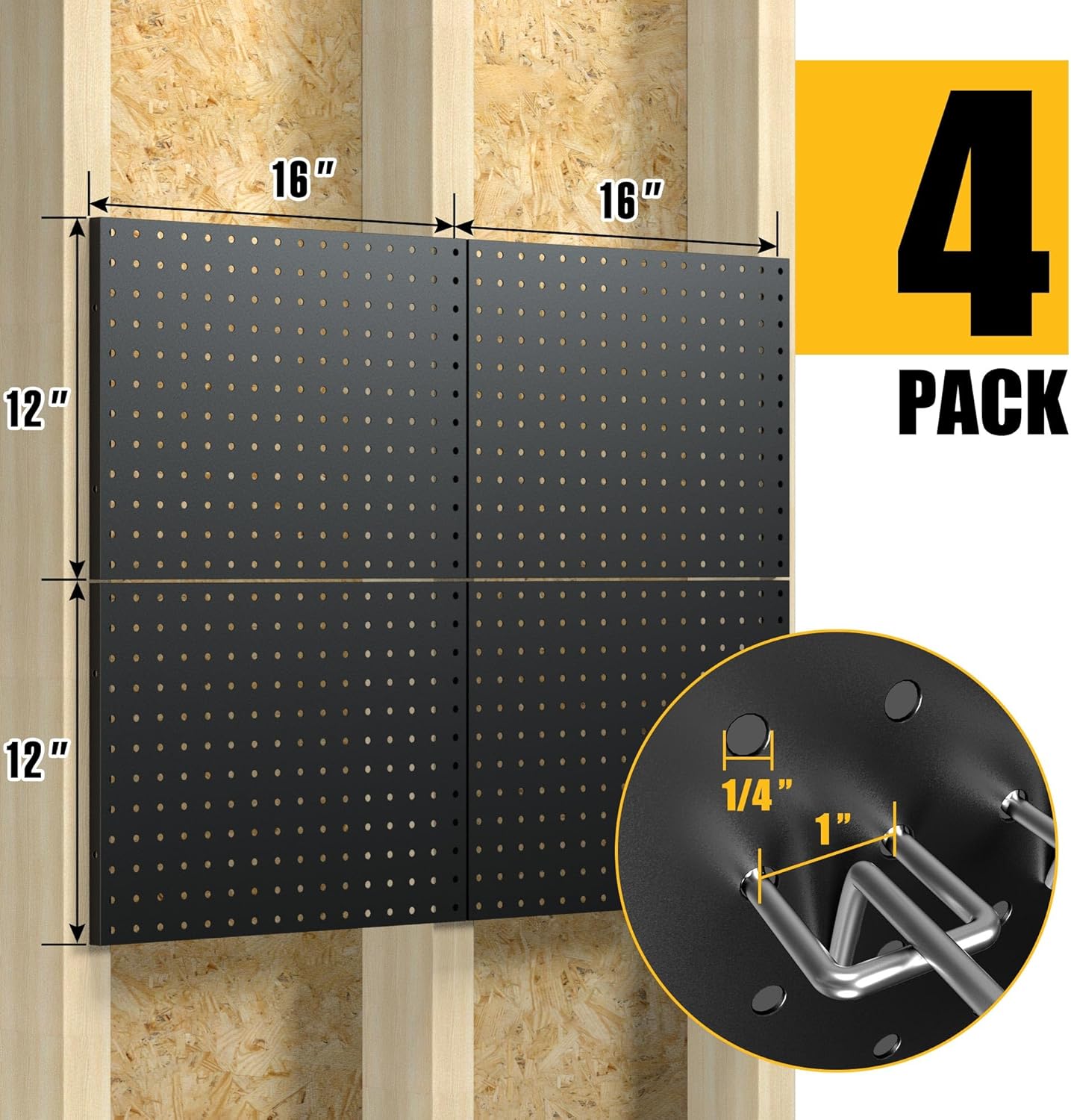 Spampur Metal Pegboard Panels - 4 Pack with 50 Hooks | Heavy-Duty Wall Organizer for Home & Garage