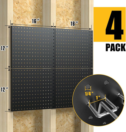 Spampur Metal Pegboard Panels - 4 Pack with 50 Hooks | Heavy-Duty Wall Organizer for Home & Garage