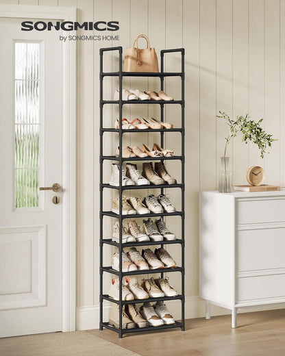 SONGMICS 10-Tier Shoe Rack - Metal Frame Shoe Storage Organizer | 11 x 17.7 x 68 Inches, Black