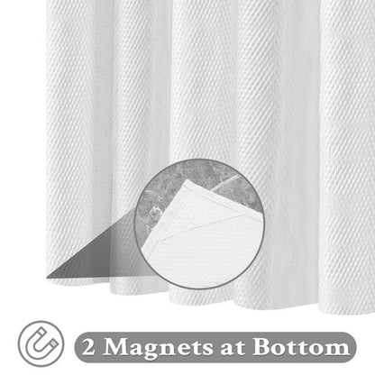 Tititex Solid White Cloth Fabric Shower Curtain Liner with 2 Magnets - Texture Pressure Bubble Soft Hotel Quality Waterproof Shower Liner, Light-Weight & Machine Washable 72x72 inch