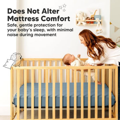 2-Pack Waterproof Crib Mattress Protector Cover Fitted - Quiet Baby Crib Mattress Pad Sheets, 52" x 28" Soft Quilted Cotton Baby Sheet, Machine Washable, Easy Fit, Durable (Lagoon/Quin)