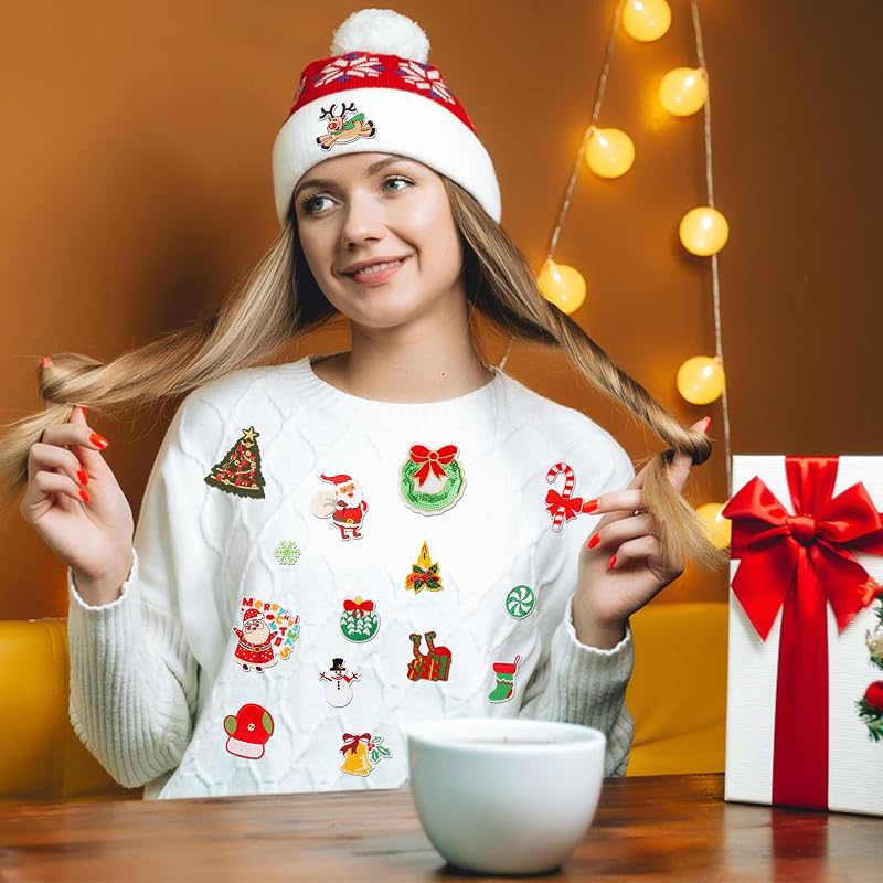 Christmas Iron-On Patches 15Pcs Santa Claus Snowman Deer Embroidered Sew-On Patches – Variation of THIS listing: Christmas B