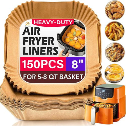 Air Fryer Liners - 150 Pcs Disposable Parchment Paper | 8" Square Non-Stick Baking & Roasting
