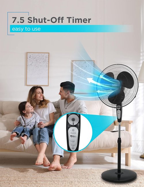 BLACK+DECKER 18-Inch Adjustable Stand Fan - Remote Control, 90-Degree Oscillation, Black