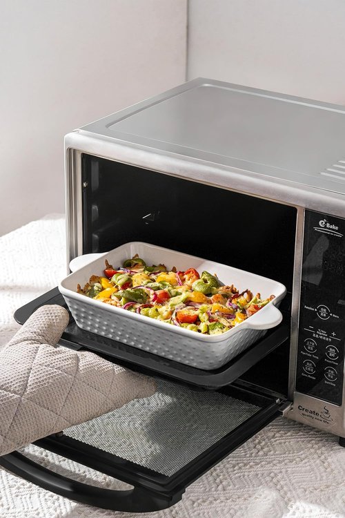 FOBENTA Casserole Dishes - Set of 4 Ceramic Bakeware with Handles | Rectangular Lasagna Pans for Kitchen & Gifts