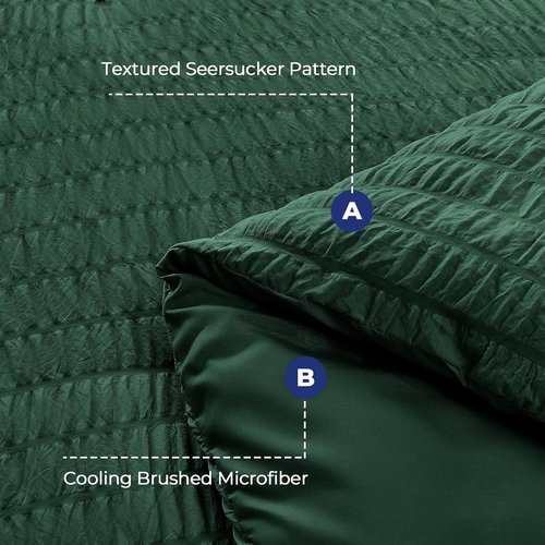 HYMOKEGE Twin XL Comforter Set - Emerald Green Seersucker 5-Piece Luxury Bedding Set