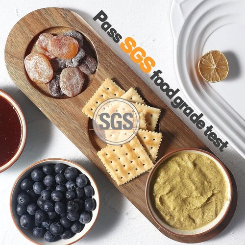 Artena 6oz Turquoise Ceramic Chips and Dip Platter - Acacia Wooden Tray & 4.5" Dipping Bowls