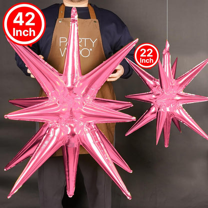 PartyWoo Pearl Pink Star Foil Balloons - 42 Inch Large Mylar Balloons for Birthday & Gender Reveal
