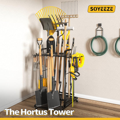 SOYEEZE Garden Tool Organizer - Heavy-Duty 3-Tier Tool Rack with Lockable Wheels | Holds 35 Tools