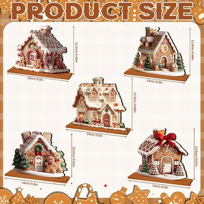Chunful Gingerbread House Decorations - 5 Pcs Christmas Centerpiece for Festive Home Decor