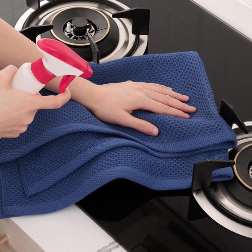 Homaxy Kitchen Dish Towels - Ultra Soft 100% Cotton Waffle Weave, Quick Drying, 20x28 Inches, Navy Blue, 8-Pack