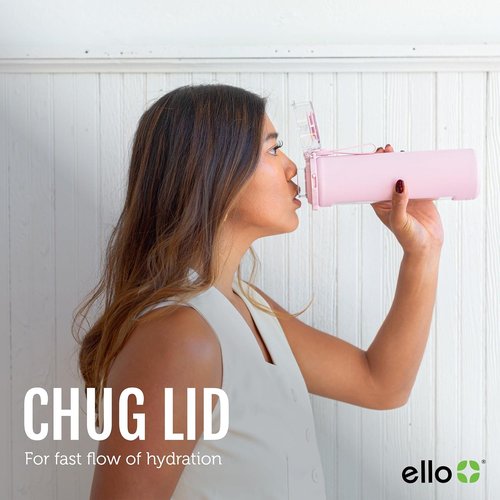 Ello Syndicate 20oz Reusable Glass Water Bottle - One-Touch Leak-Proof Lid, Non-Slip Sleeve | Tech Blue