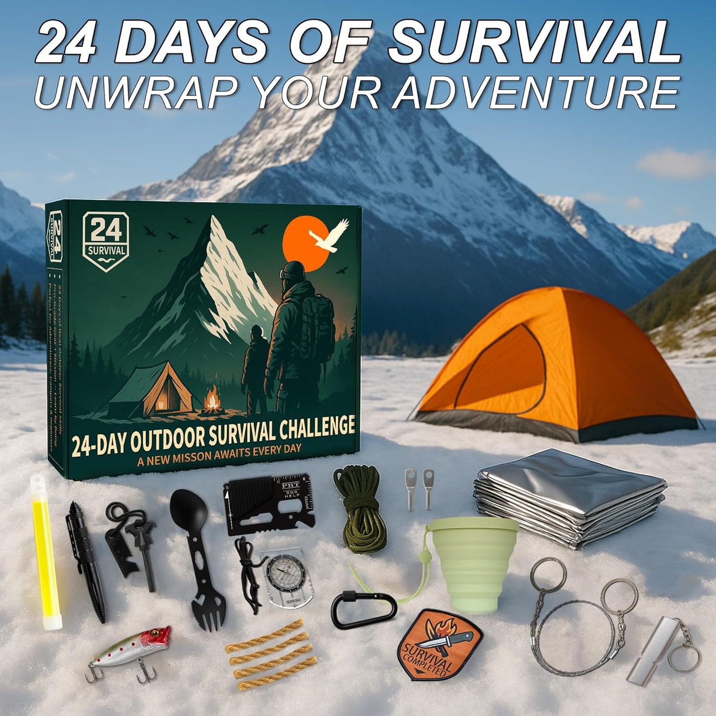 Survival Advent Calendar 2026 - 24-Day Christmas Countdown with Outdoor Survival Kit for Men