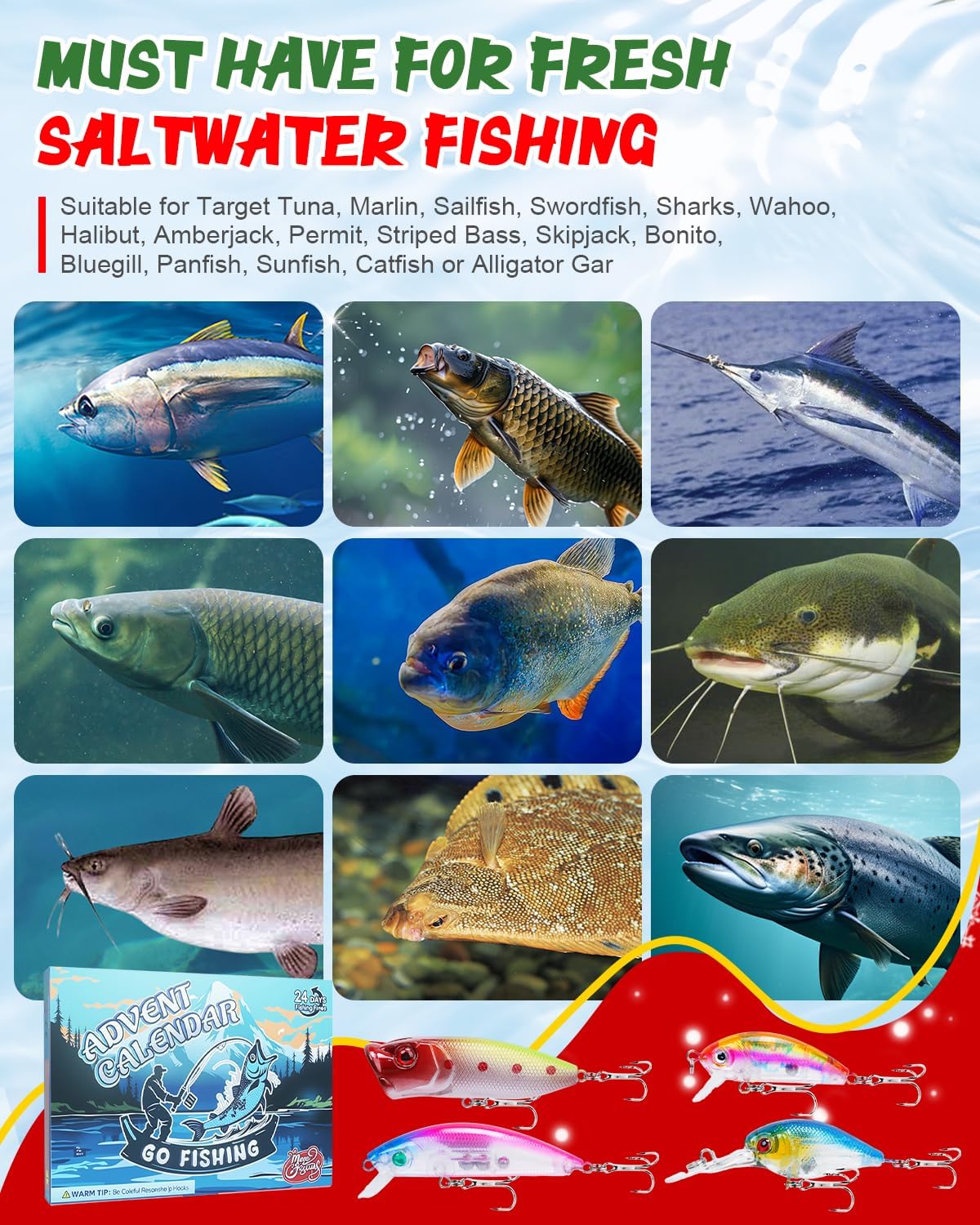 UCEC Fishing Advent Calendar 2025 - 24 Days of Fishing Gifts for Men & Teens | Countdown to Christmas
