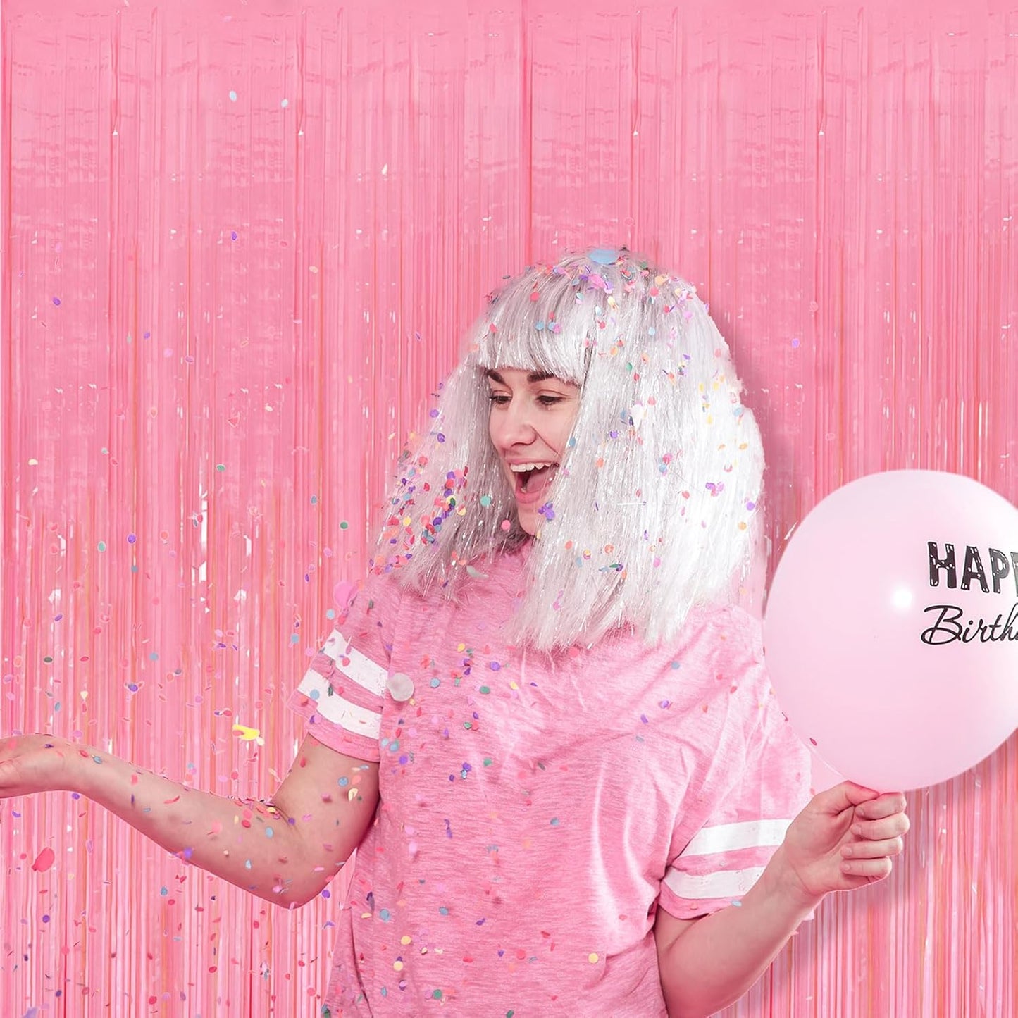 Skiennix Pastel Pink Streamers - Foil Fringe Curtains for Birthday & Party Decor | 2 Pack