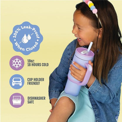 Ello Oasis 18oz Kids Tumbler - Leakproof Insulated Stainless Steel Cup with Handle & Straw | Lavender