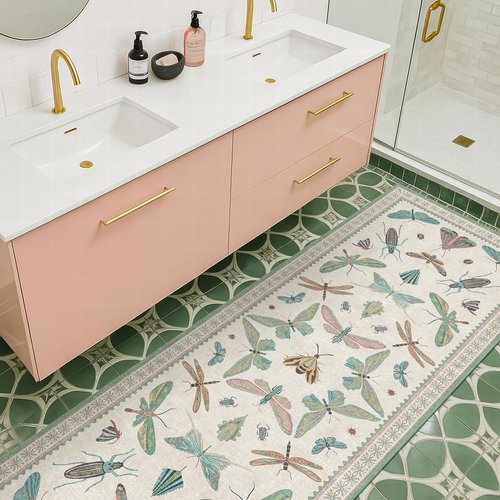 Hazo Haus Boho Bathroom Runner - 2x6 Non-Slip Washable Rug in Blue and Green Butterfly Print