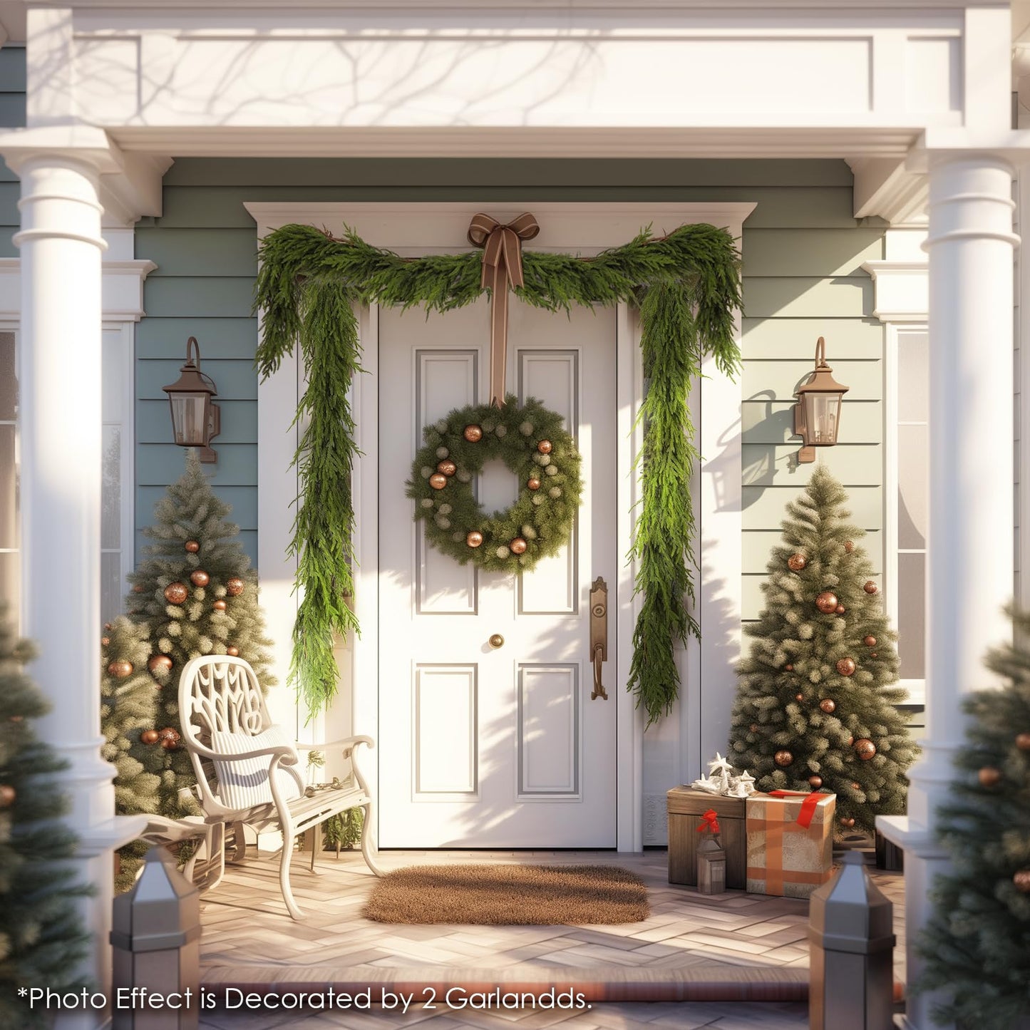 WBHome 6ft Pre-lit Real Touch Norfolk Pine Prelit Christmas Garland, Winter Greenery Garland for Christmas, Holiday Seasonal Outdoor/Indoor Home Decor, 6FT Long