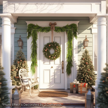 WBHome 6ft Pre-lit Real Touch Norfolk Pine Prelit Christmas Garland, Winter Greenery Garland for Christmas, Holiday Seasonal Outdoor/Indoor Home Decor, 6FT Long