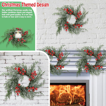 Regine Switzerland Christmas Candle Rings - 10 Pcs Red Berry & Snowy Pine Garland | Festive Table Centerpiece