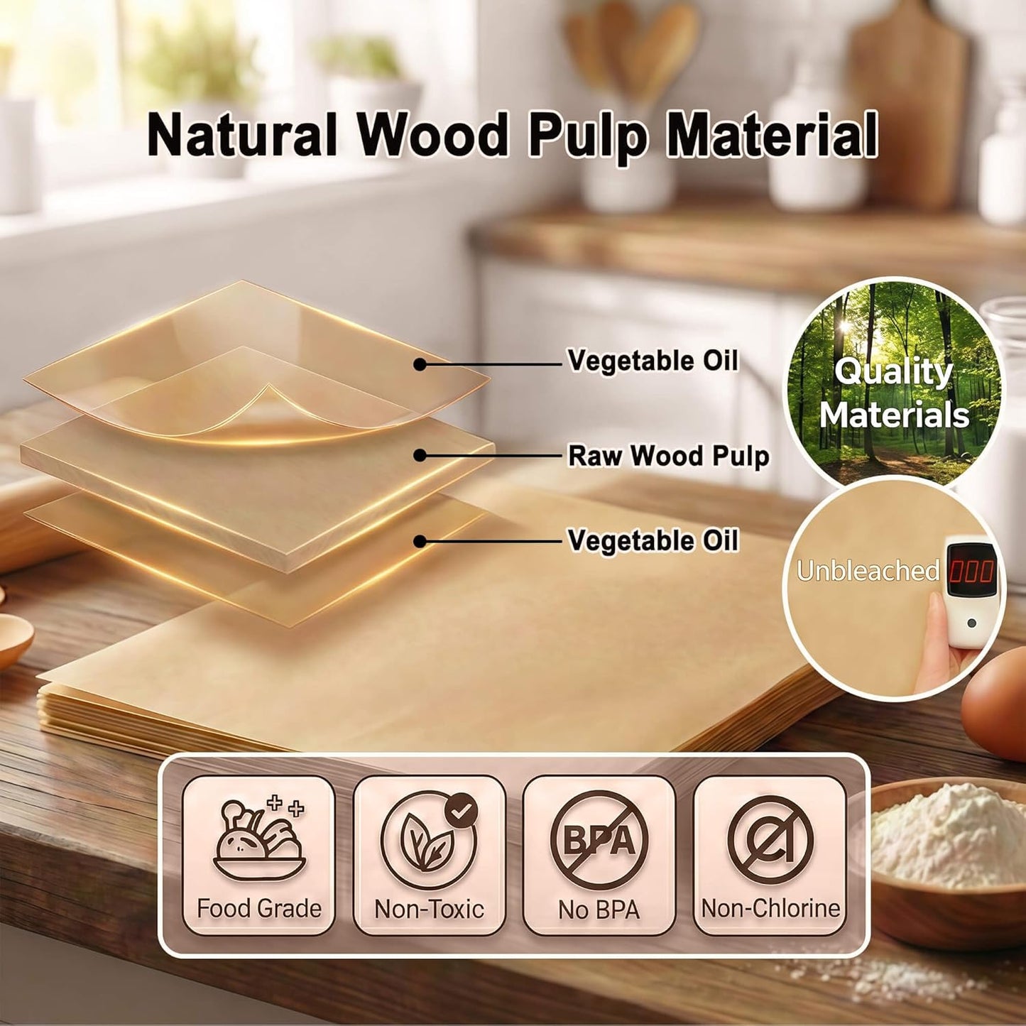 Parchment Paper Sheets - 9x13 Inch Non-Stick Unbleached Baking Paper | 100 Precut Sheets for Cookies, Bread & Cakes
