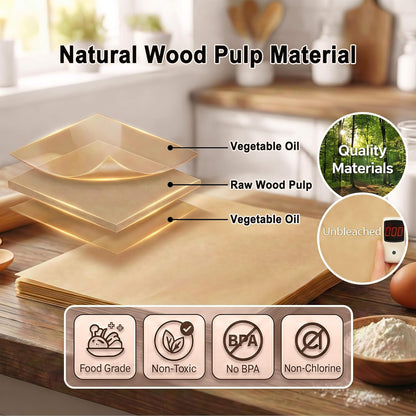 Parchment Paper Sheets - 9x13 Inch Non-Stick Unbleached Baking Paper | 100 Precut Sheets for Cookies, Bread & Cakes