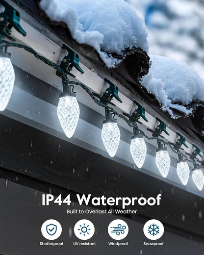 C9 Christmas Lights - 100 LED Waterproof String Lights | 65FT with 100 Spring Clips for Outdoor Decor