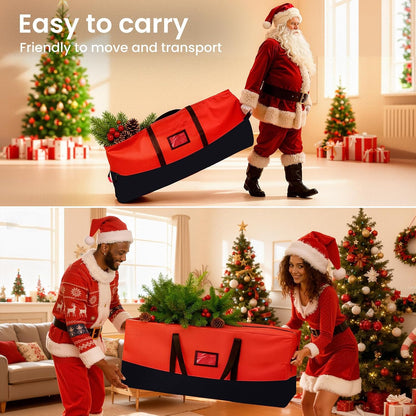 Regine Switzerland Heavy Duty Christmas Tree Storage Bag - Waterproof, Durable Zipper & Handles for Trees Up to 9ft | Black & Red