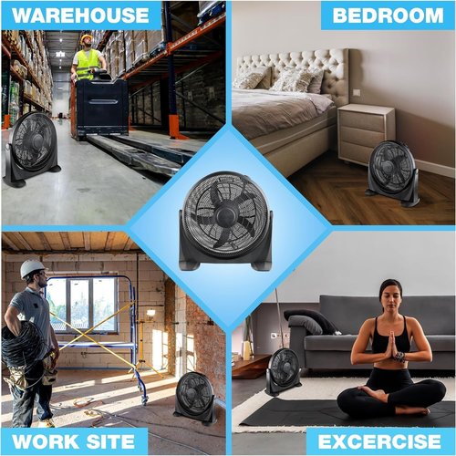 EZ-CHILL 20" High Velocity Floor Fan with 180 Degree Adjustable Tilt, 3 Speed, Ideal for Home, Bedroom, & Office, 01302