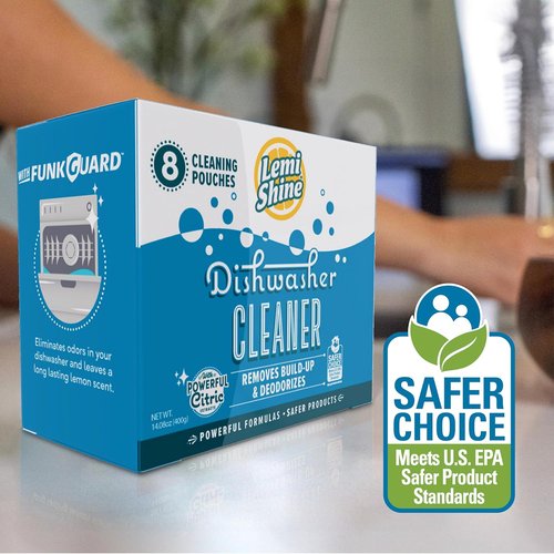 Lemi Shine Natural Dishwasher Cleaner - Eco-Friendly Hard Water Powder - Lemon Scented | 14.08 oz (8 Pack)