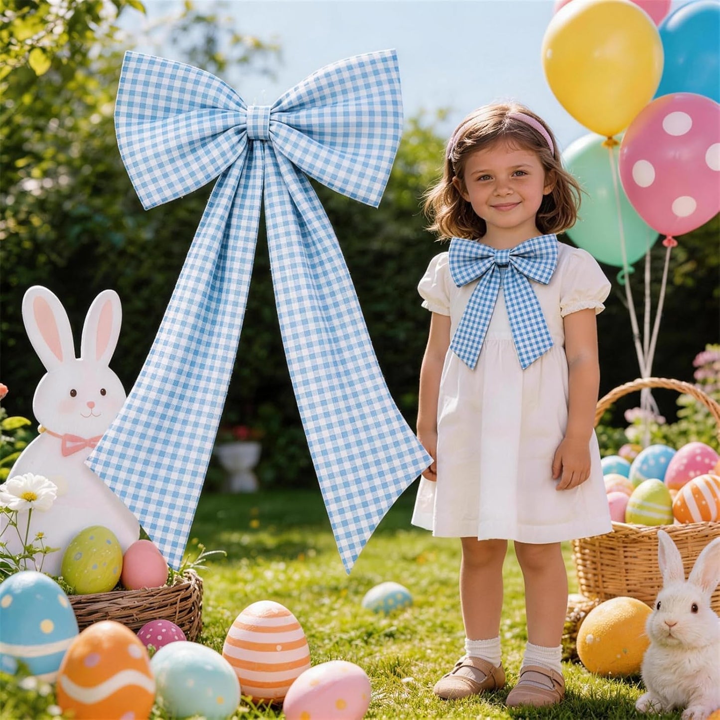 One Silly Goose Blue Checkered Bow Decor - 2 Pack Large & Small for Coquette Room Backdrop