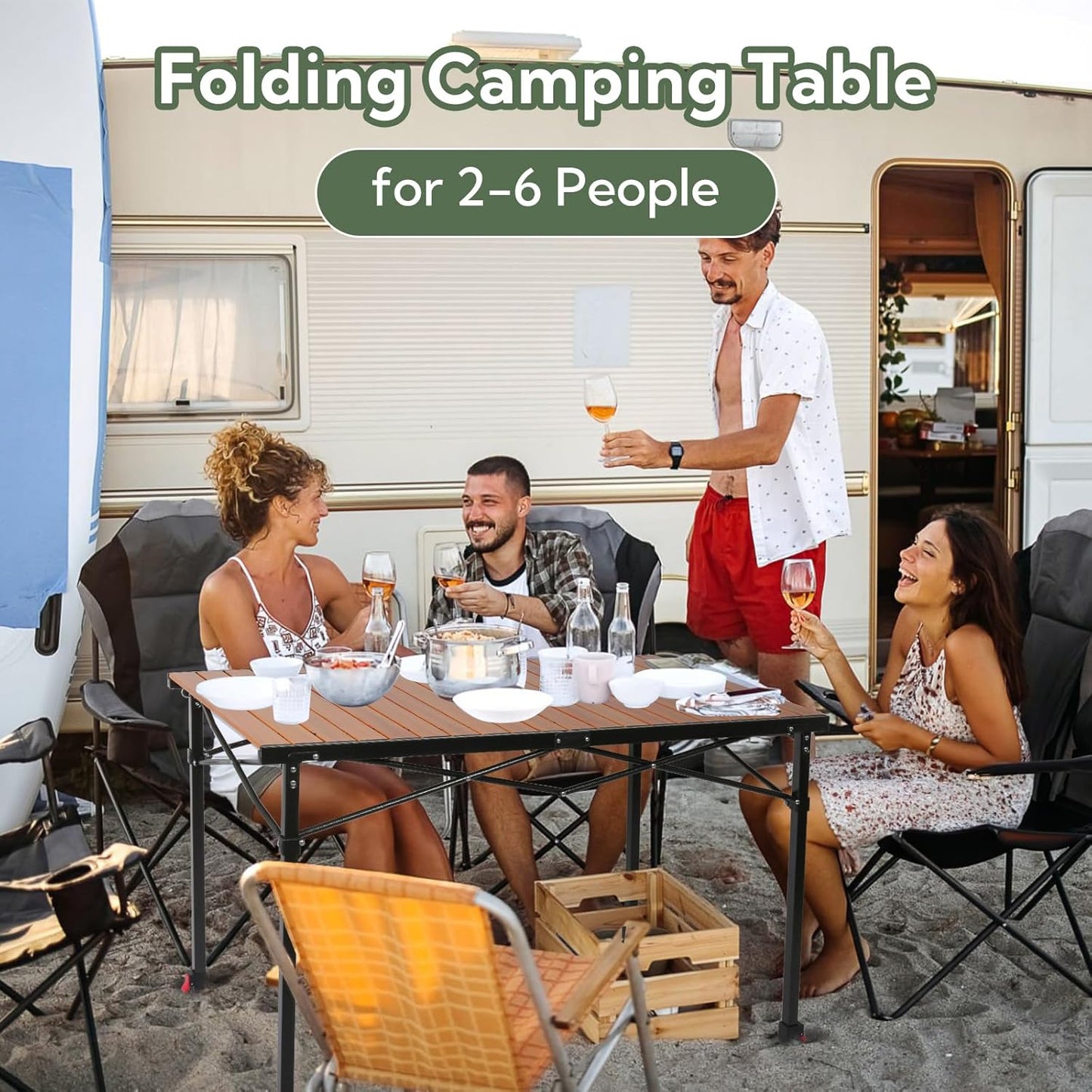 Nature Join Portable Outdoor Camping Table - Adjustable Height, Foldable Aluminum for 2-6 People, 220 Lbs Capacity
