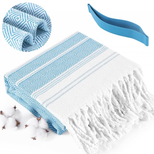 Genovega Oversized Turkish Beach Towels 74"x38" Thin Quick Dry Sand Free Pool Swim Bathing Towel Extra Large Blanket Adult Travel Essentials Cruise Accessories Must Haves Summer Light Blue Stuff