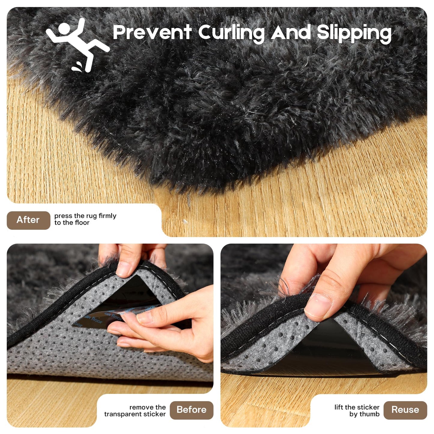 Mhyup 2x3 Rugs for Bedroom, Fluffy Small Area Rugs for Living Room, Soft Shag Fuzzy Carpet with 4 Non-Slip Stickers for Kids Boys and Girls Nursery Dorm Home Decor (Tie-Dyed Black Grey, 2ft x 3ft)
