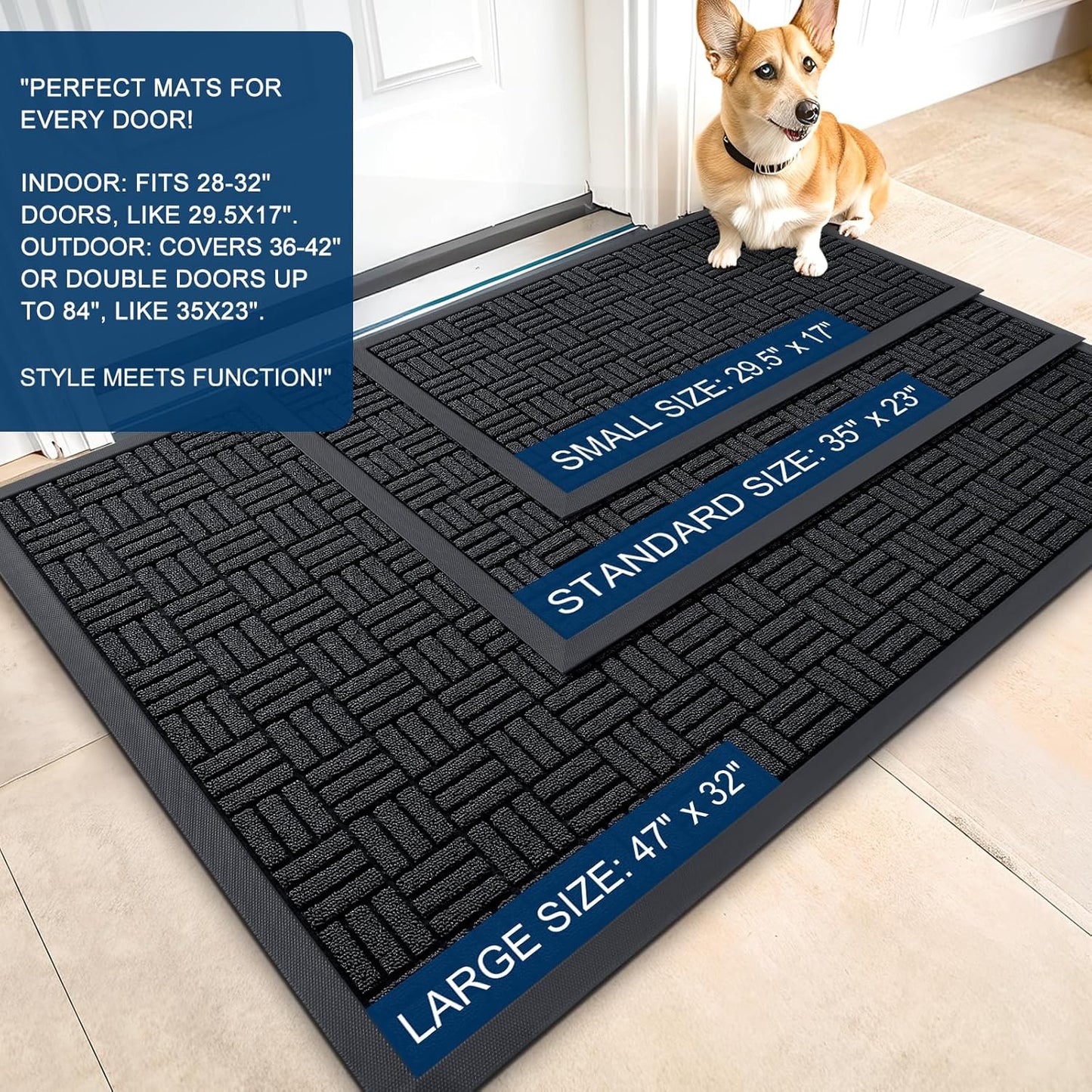 OLANLY Heavy-Duty Front Door Mat - Absorbent, Non-Slip Rubber Doormat | 29.5x17 Inches, Black