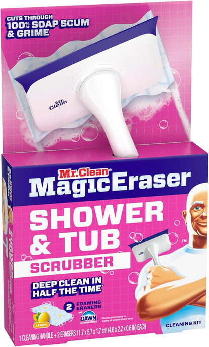 Mr. Clean Magic Eraser Bathroom Cleaner - All-in-One Shower & Tub Scrubber Kit | 2 Scrubbers & 5 Foaming Erasers
