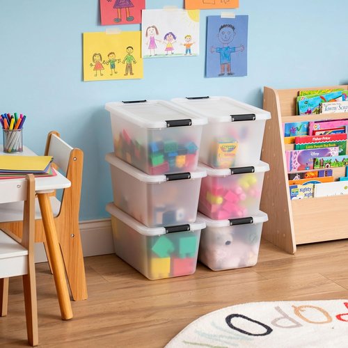 IRIS USA 6-Pack Clip Storage Bins - 13 Quart Craft Containers with Latching Lids for Home & Office Organization