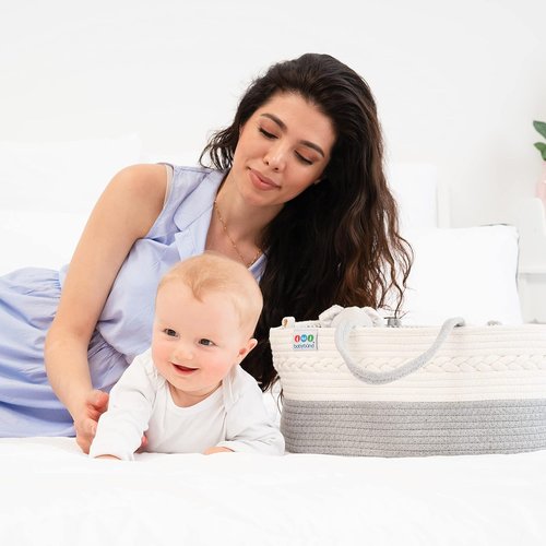 Extra Large Baby Diaper Caddy Organizer by [Brand Name] - Portable Rope Nursery Basket for Essentials