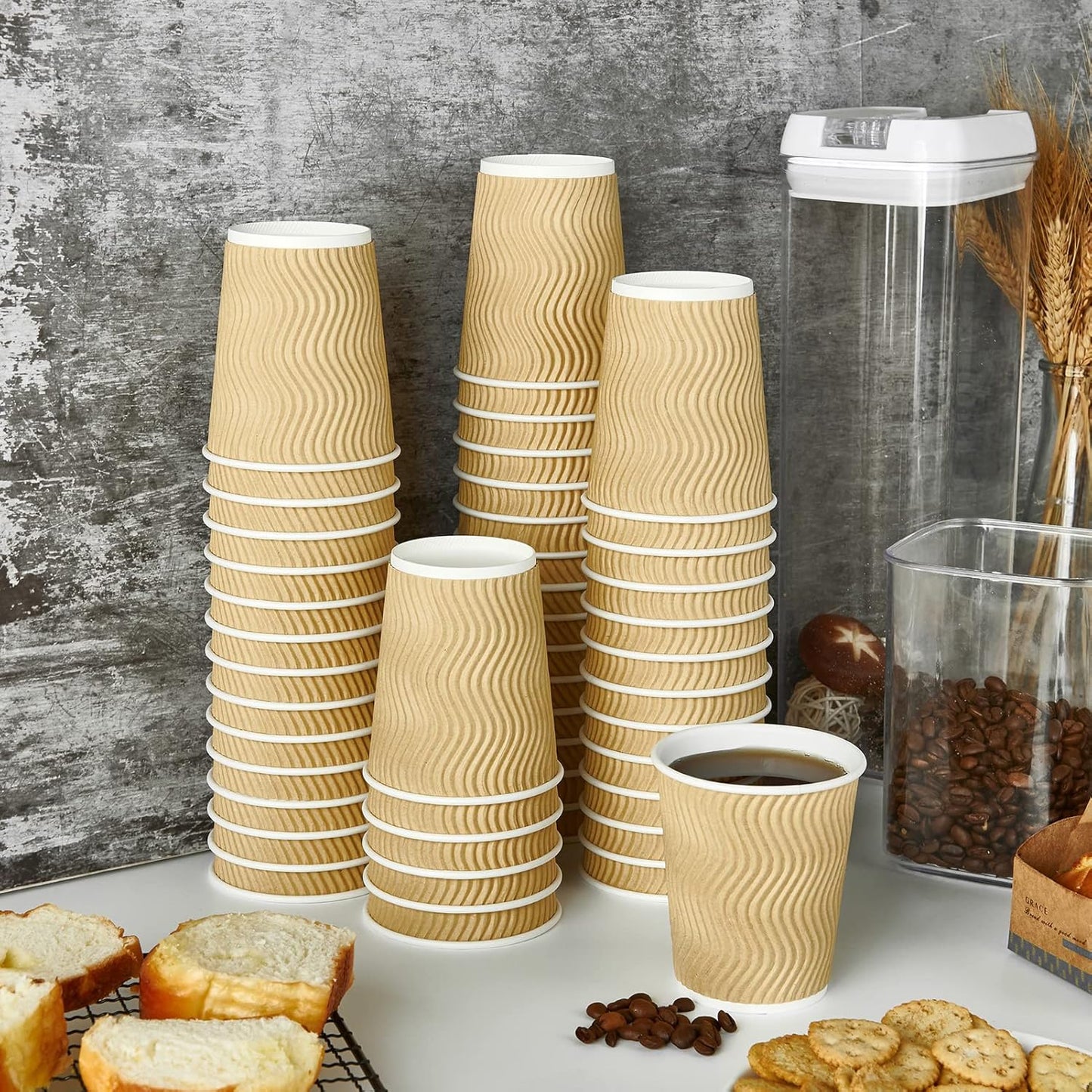 Skiennix 12 Oz Insulated Coffee Cups - 80 Count Ripple Wall Design for Hot Beverages