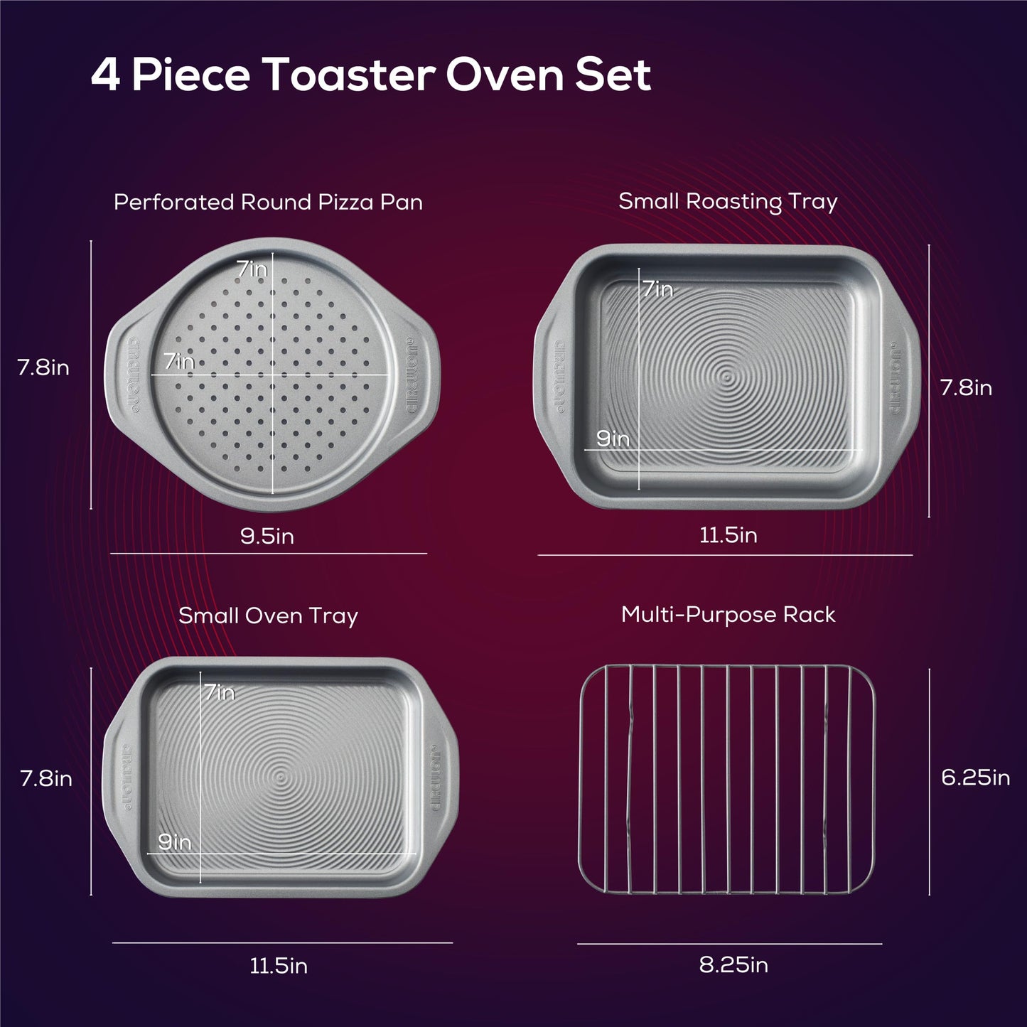 Circulon Total Bakeware Nonstick Toaster Oven & Personal Pizza Pan Baking Set, 4-Piece