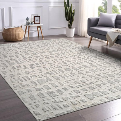 Beverly Rug Micro Loop Area Rug Gray/White 8x10 Abstract Modern Luxury Irregular Grid Durable Soft Indoor Rugs for Living Dining Room Office Stain Resistant Non Shedding Casual Indoor Carpet 8 x 10