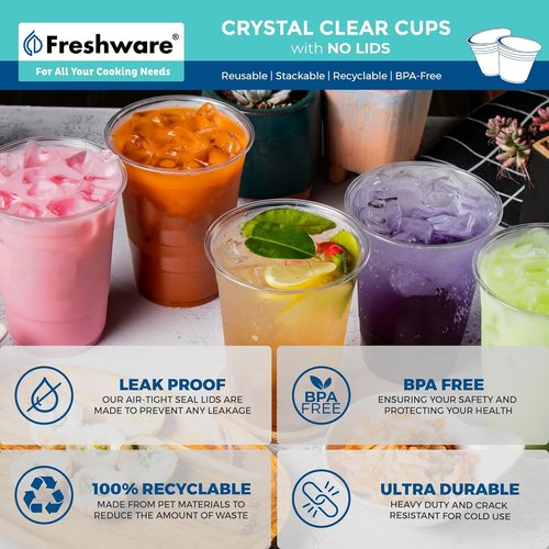 Freshware 9 oz Clear Disposable Plastic Cups - Heavy-Duty Tumblers for Parties | 100 Pack