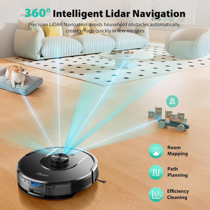 Tikom Robot Vacuum - 6000Pa Robotic Cleaner with Self-Emptying Base & LiDAR Navigation | Ideal for Pet Hair & Hard Floors (L8000 Plus)