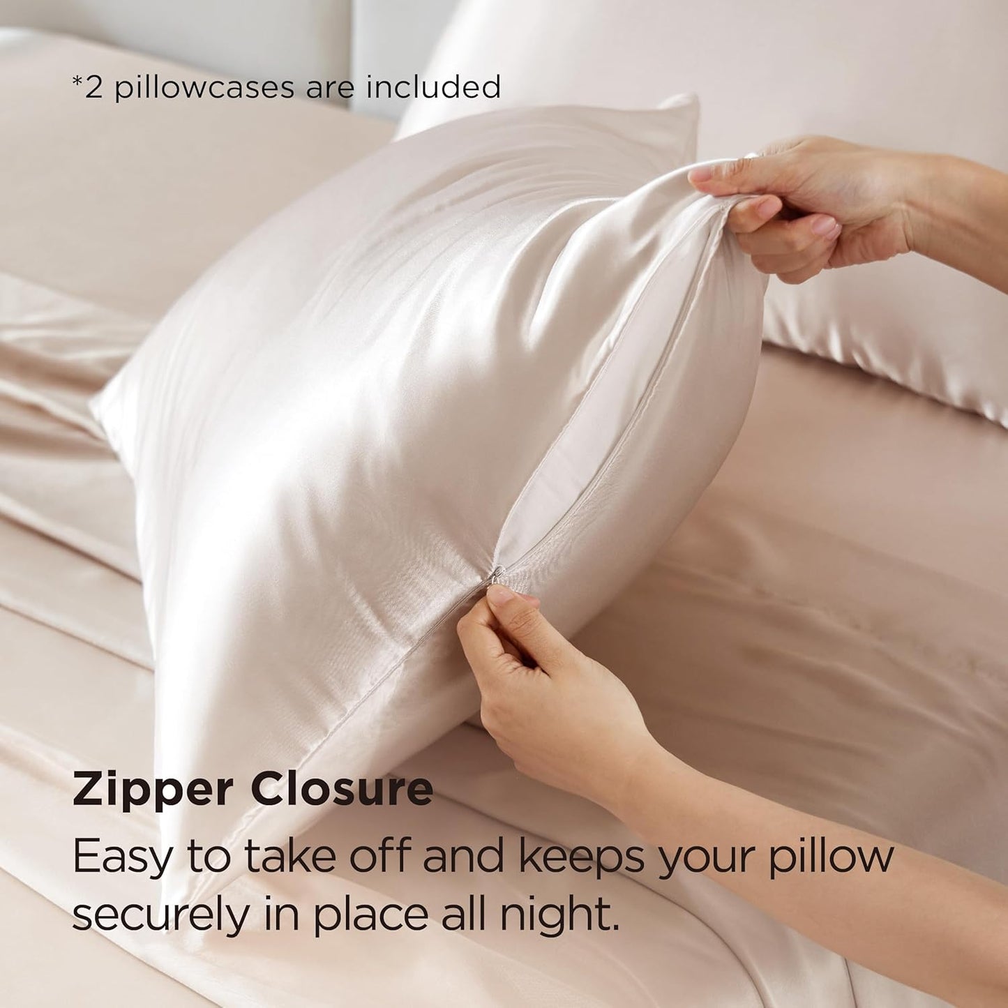 Bedsure Satin Pillowcase - Silky Soft Beige Zippered Pillow Covers for Hair & Skin | 20x30 Inches, 2 Pack