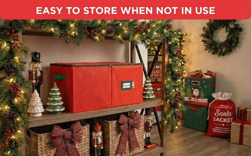 Christmas Ornament Storage Container - Large Red Organizer Bin with Dividers for 54 Ornaments