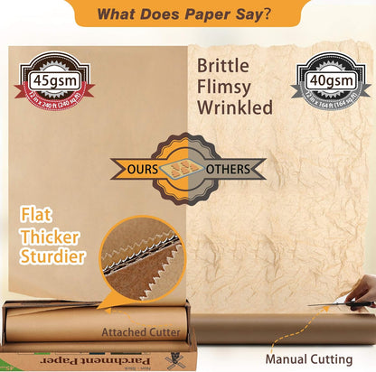 Unbleached Parchment Paper - Non-Stick Baking Roll, 12 In x 240 Ft for Cooking & Grilling