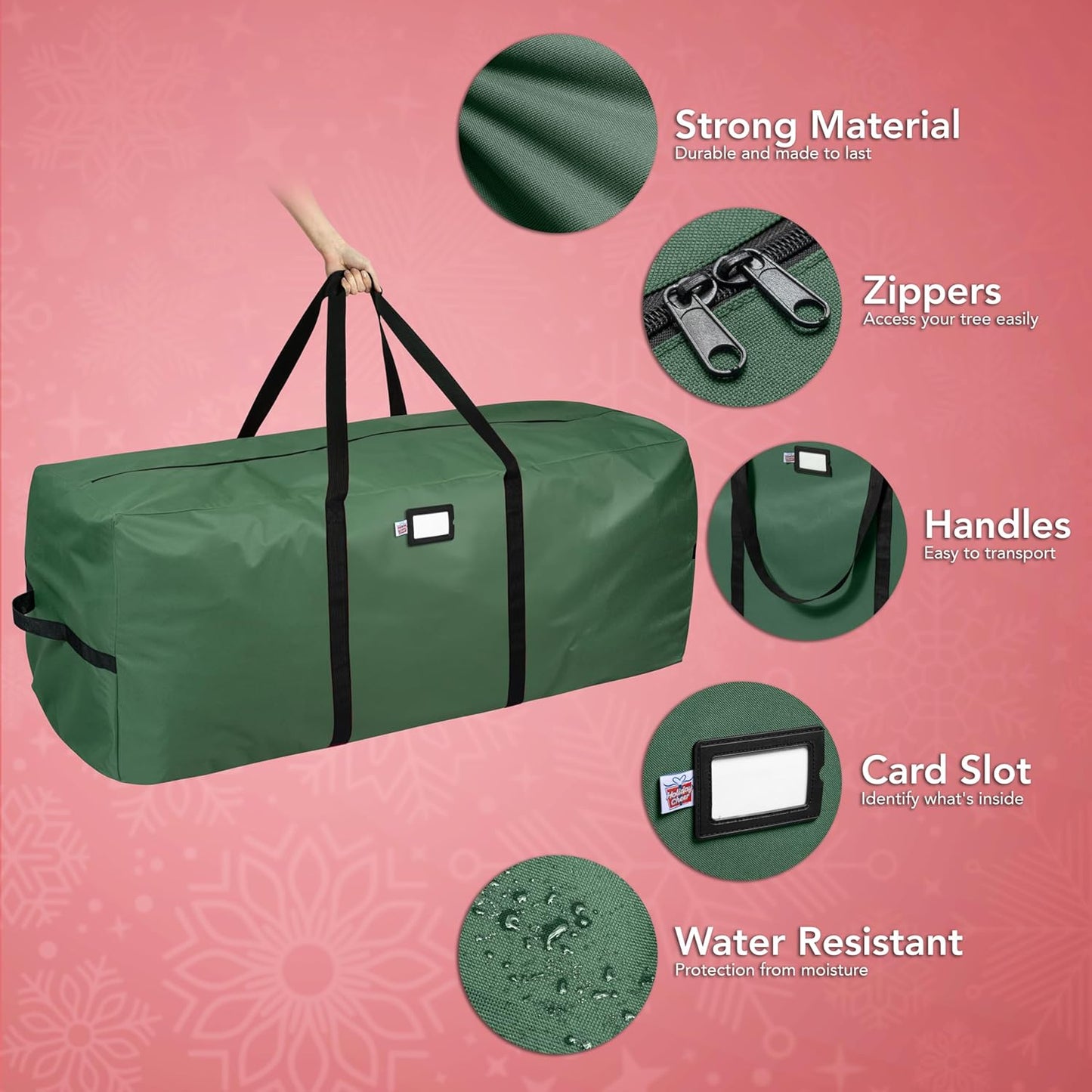 Skiennix Heavy-Duty Christmas Tree Storage Bag - Waterproof Design for 7.5ft Artificial Trees | Durable Handles & Zipper (Green)